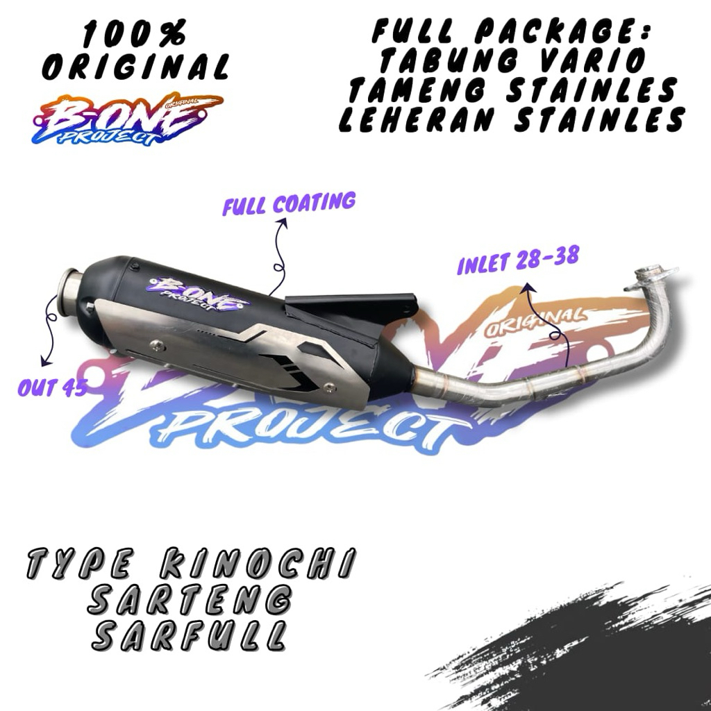 Knalpot Moncong Kenochi Standar Racing Original B ONE PROJECT Tipe Sarteng INLET 28-38 Vario Beat Mi