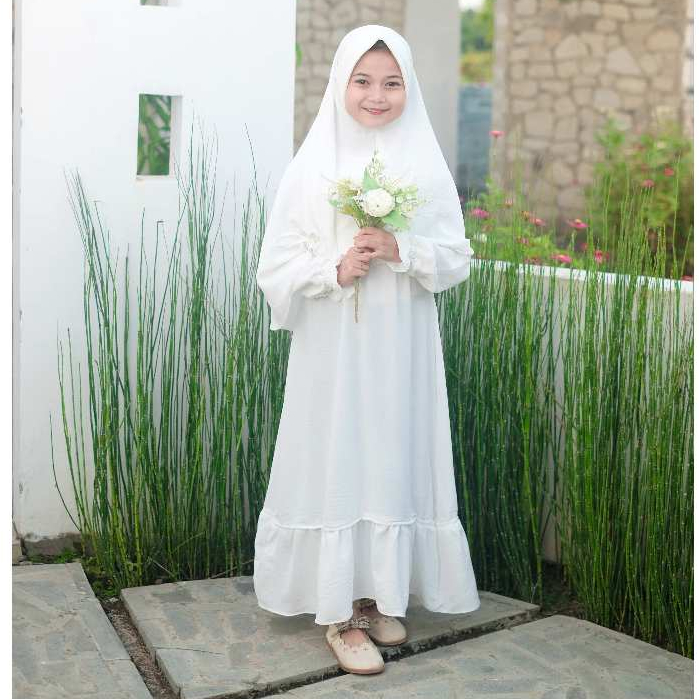 Gamis manasik haji dan umroh anak gamis putih Abaya Anak Perempuan Set Hijab Abaya Anak Turki Crinkl