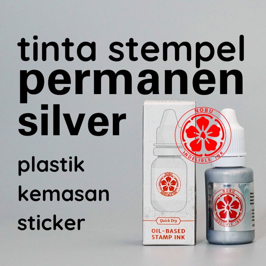 

Nobu Ink - Tinta Stempel Permanen Warna Silver, Perak, Gold, Emas ke Kain
