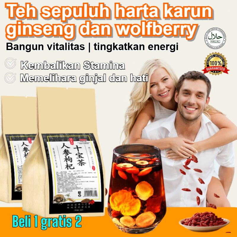 

【Beli 1 Gratis 1】Teh Ginseng Sepuluh Herbal 【30pcs】/Minuman Herbal Ginseng untuk Menyehatkan Ginjal dan Energi/Teh Esensi Sepuluh Herbal/Teh Herbal untuk Menyehatkan Hati dan Ginjal/Kombinasi Teh Ginseng Hati dan Goji Berry