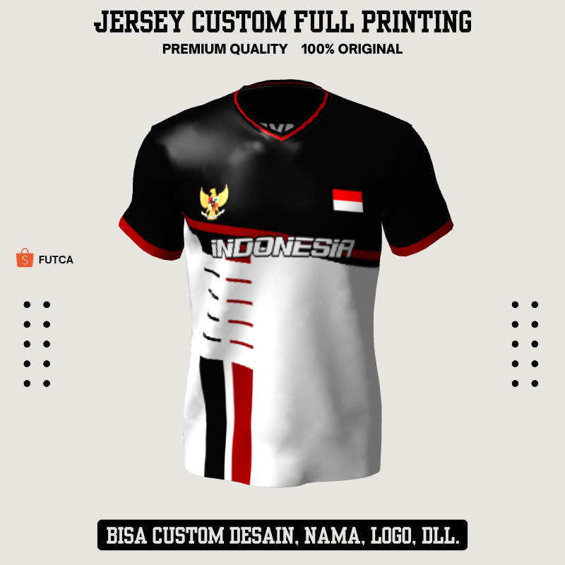 Kaos Jersey Futsal Hitam Putih Motif Garis 89 - Jersey Baju Olahraga Full Printing