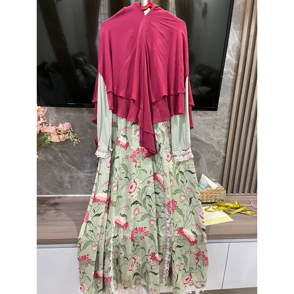 preloved gamis syari set printing by deanara syari