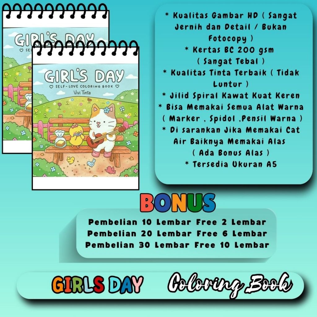 

Buku Mewarnai Tema GIRL'S DAY Self And Love Coloring Book Untu Anak SD Remaja Dewasa Gambar Jelas Jernih Sudah HD Kertas 200 gsm Sangat Tebal