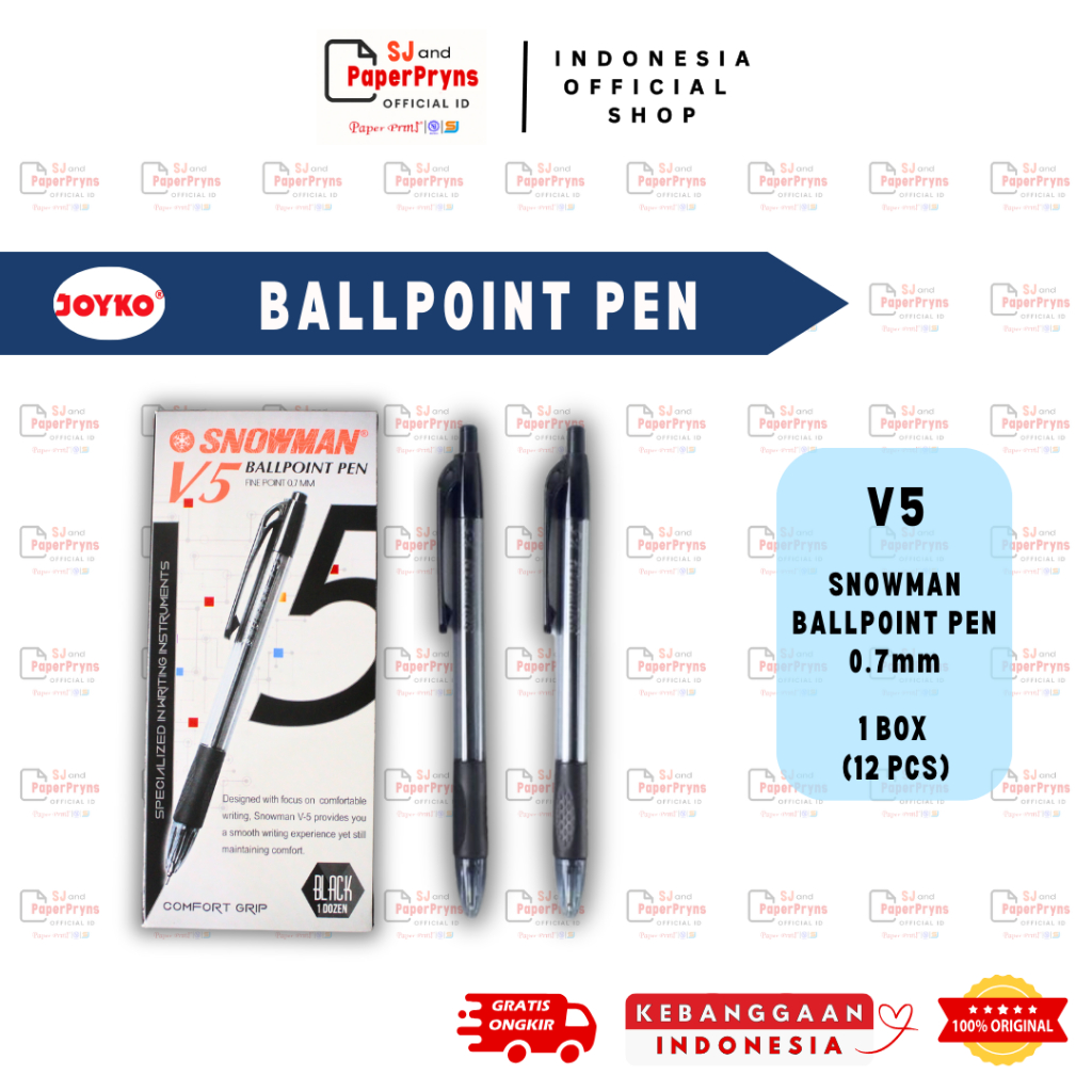 

Pulpen Snowman V5 Ballpoint Hitam Pen 0.7 mm V-5 (1 BOX ISI 12 PEN)