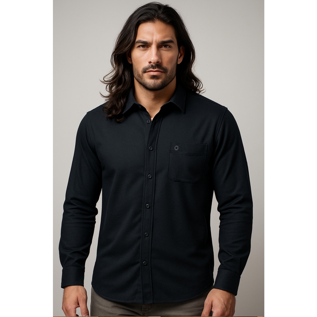 Sekido Man – ZAKI Kemeja Kaos Polo Krah Lengan Panjang Warna Hitam