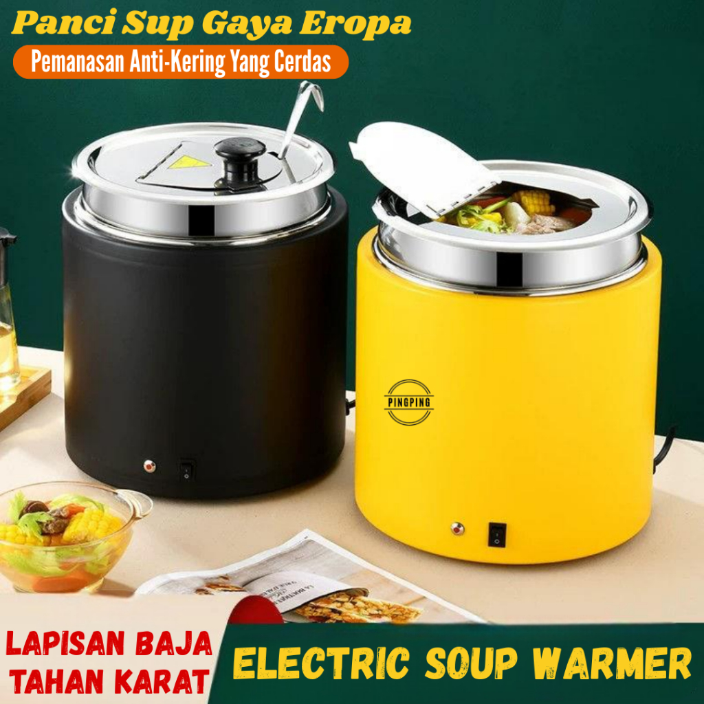Panci Sup Listrik 10L Komersial – Pemanas Sup Kering Tanpa Air, Penghangat Bubur & Makanan Prasmanan