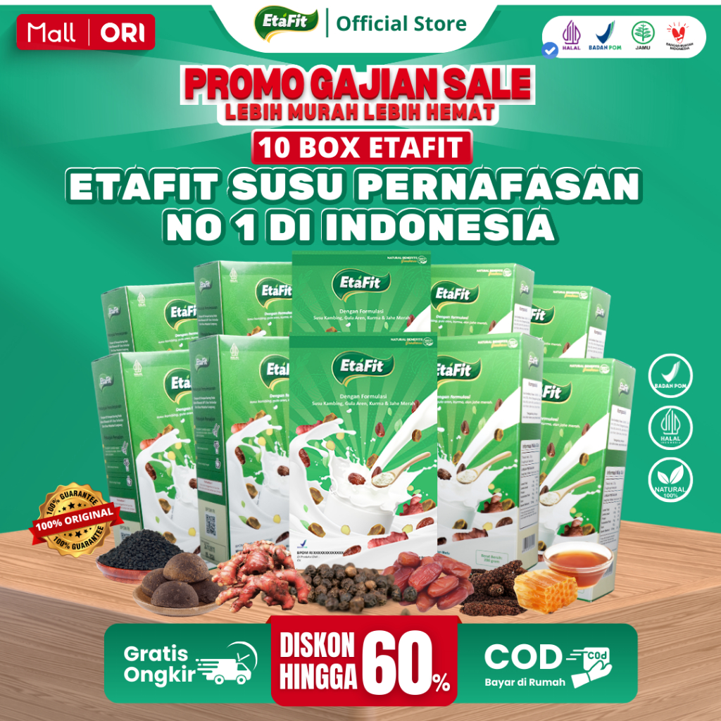 

[ PAKET 10 BOX ETAFIT ] - Susu Kambing Etawa Bubuk Asli 100% Murni Original - Obat Herbal Pernafasan Asma Sesak Nafas & Batuk