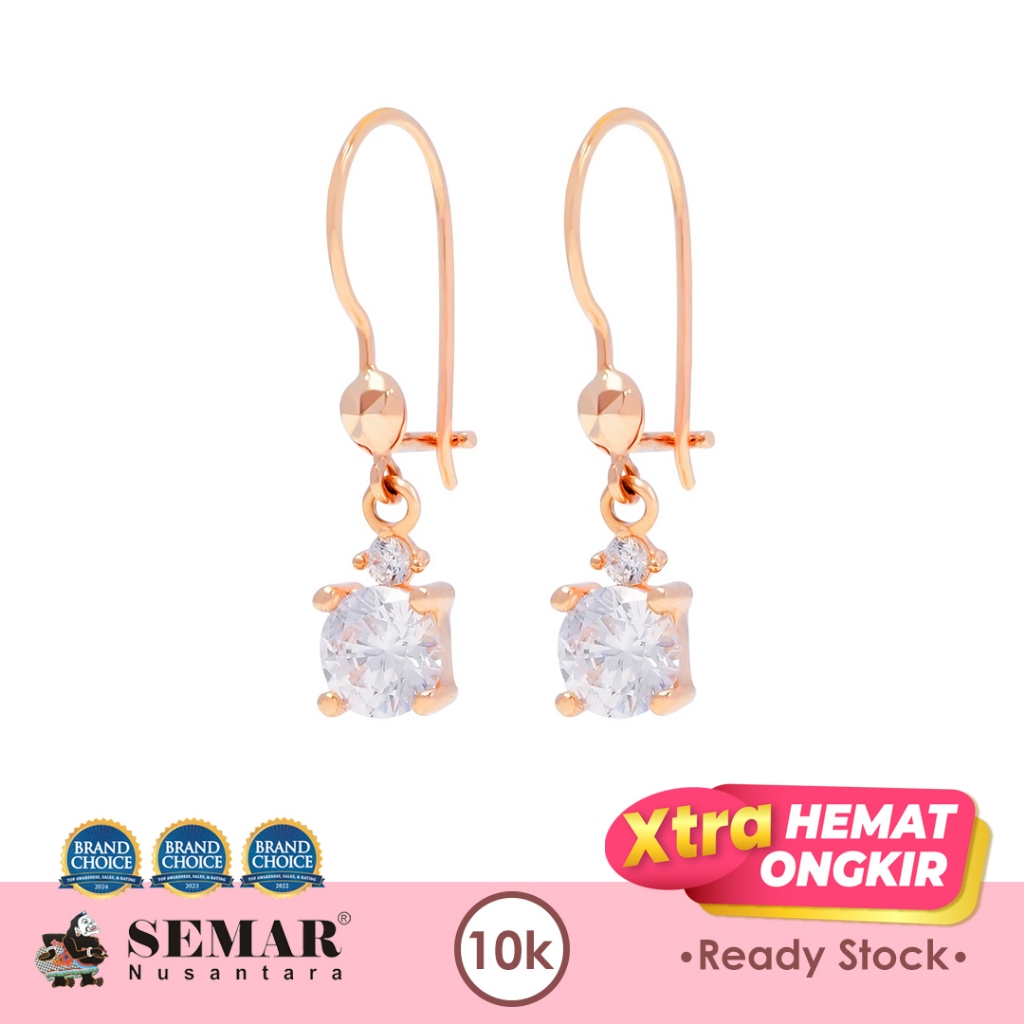 Anting Emas Panjang Batu Putih Bulat Gold 10K Semar Nusantara