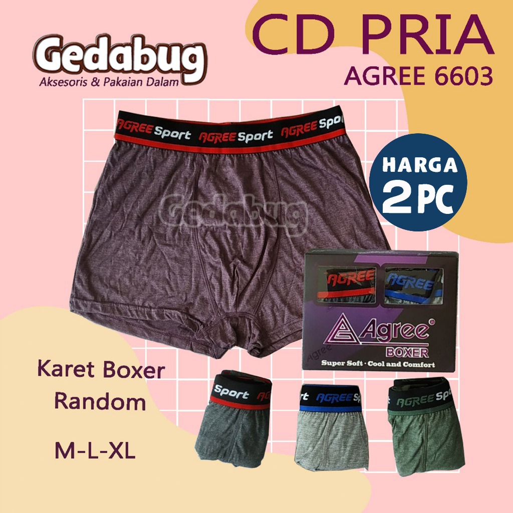 [ 2 Pcs  ] CD Boxer Agree 6603 Celana Dalam Pria Agree Sport 6603 Mens Brief Celana Pendek | Gedabug