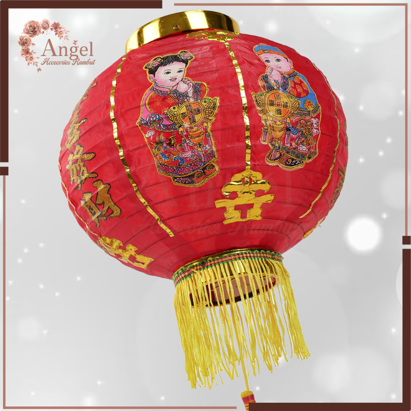 2PCS LAMPION KAIN IMLEK GONG XI HANGING LENTERA LANTERN IMLEK BULAT LIPAT GANTUNG MERAH 60CM MOTIF G
