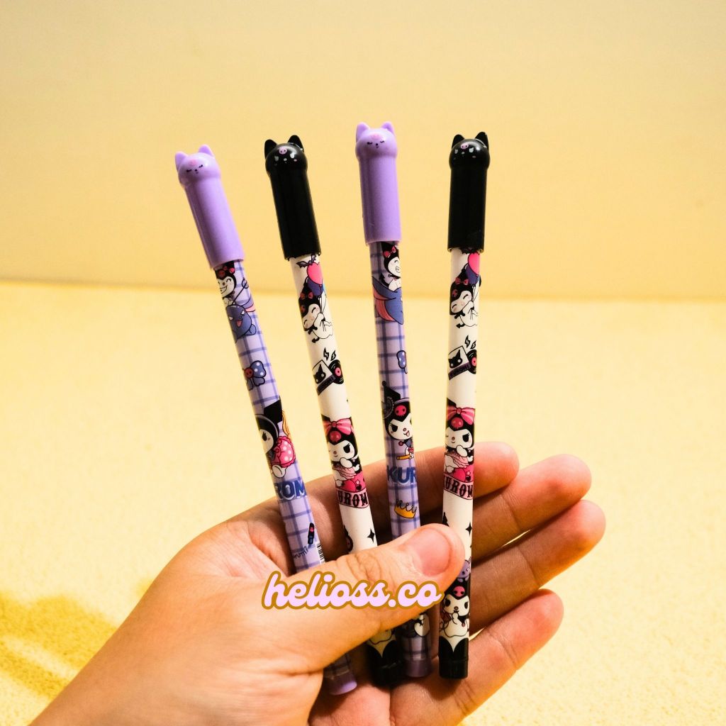 PULPEN GEL KUPING KUROMI GEL PEN TINTA HITAM PULPEN KUROMI KUPING ALAT TULIS SEKOLAH PULPEN MENULIS 