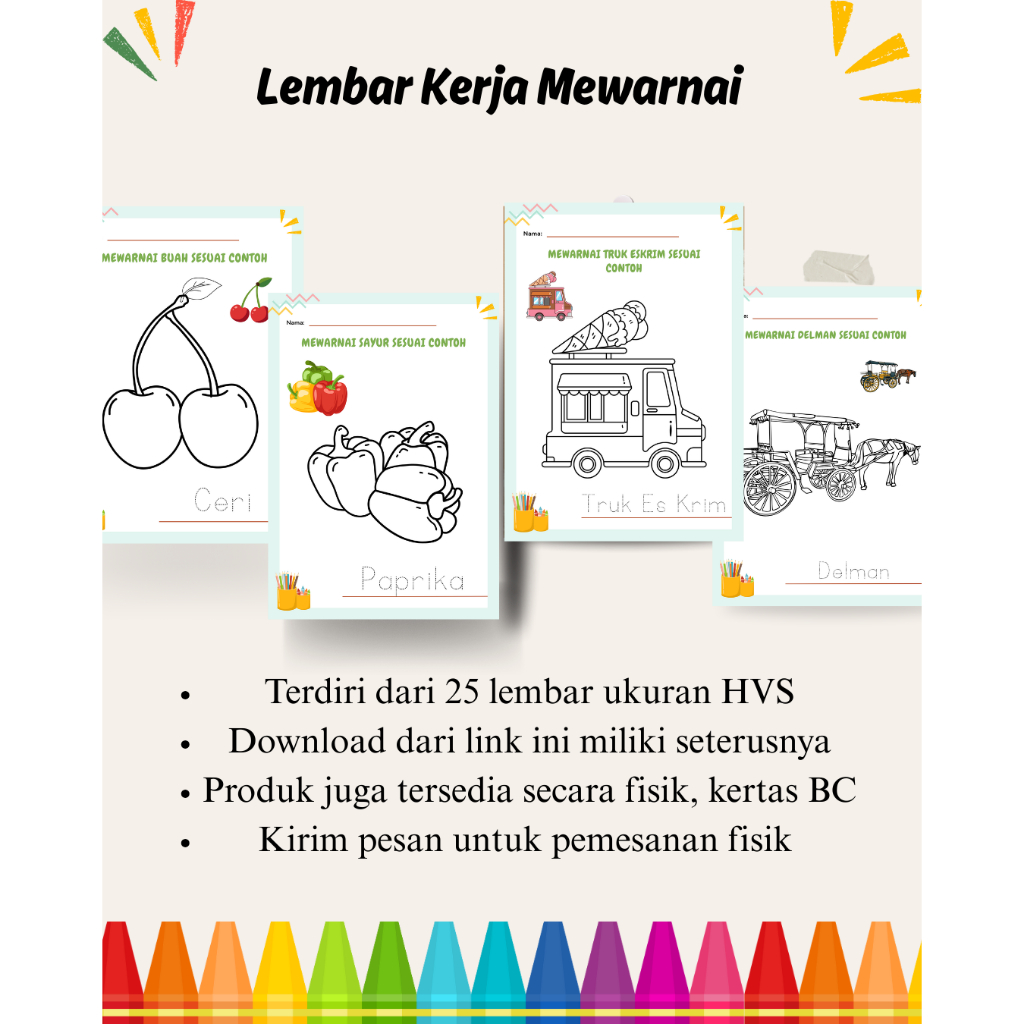 

Lembar Mewarnai/Worksheet Coloring 25 Lembar Kertas Gambar BC A4 Vol 1