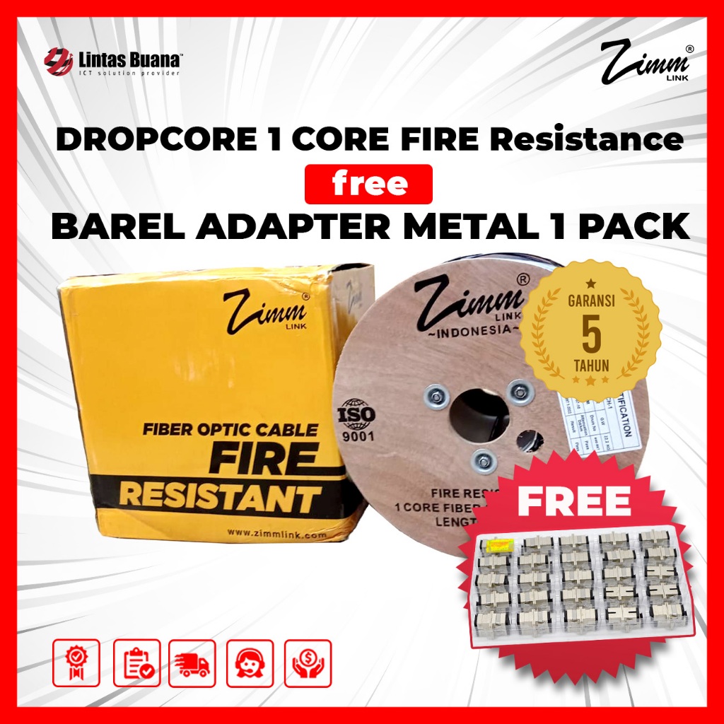 Zimmlink Dropcore 1 Core 1000 Meter Fire Resistance Kabel Fiber Optik 1000m FTTH Zimmlink Tahan Api 