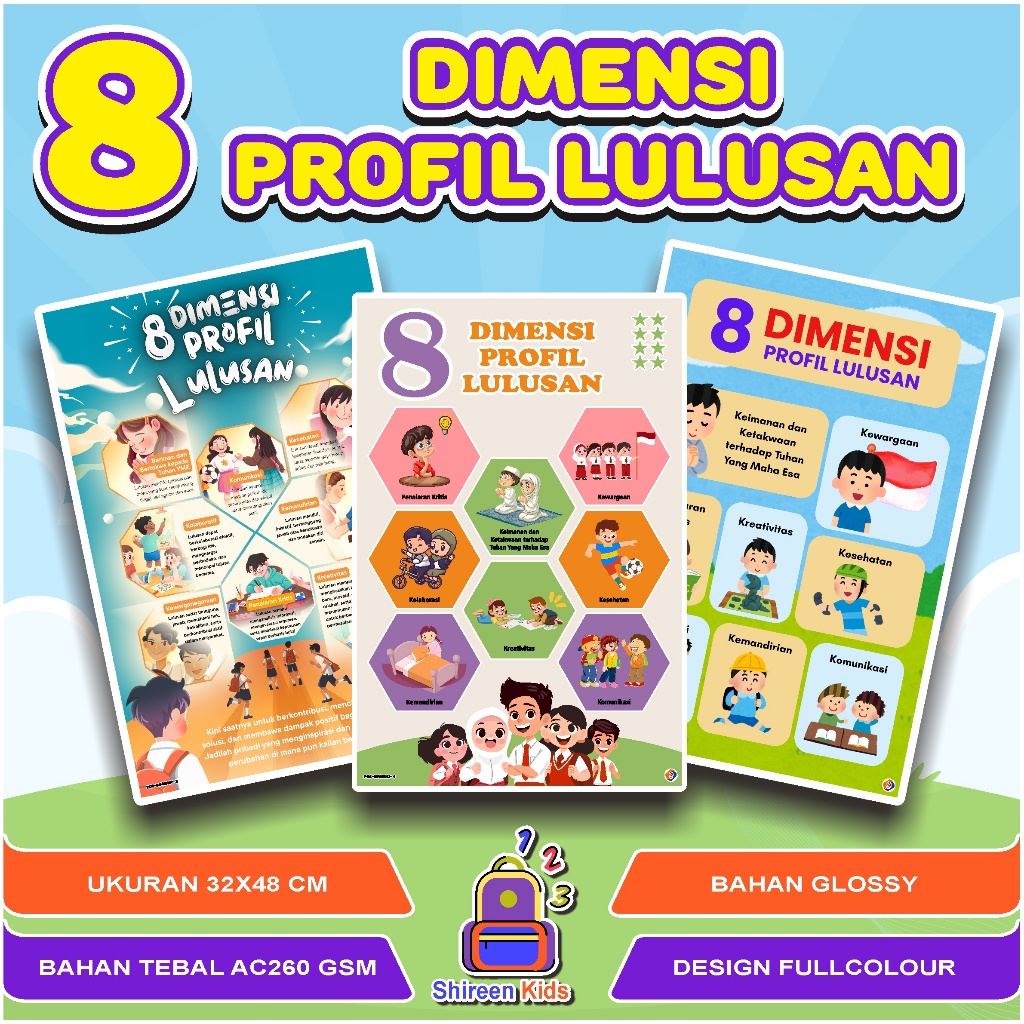 Poster 8 DIMENSI PROFIL LULUSAN - POSTER SEKOLAH/KELAS - POSTER HIASAN KELAS