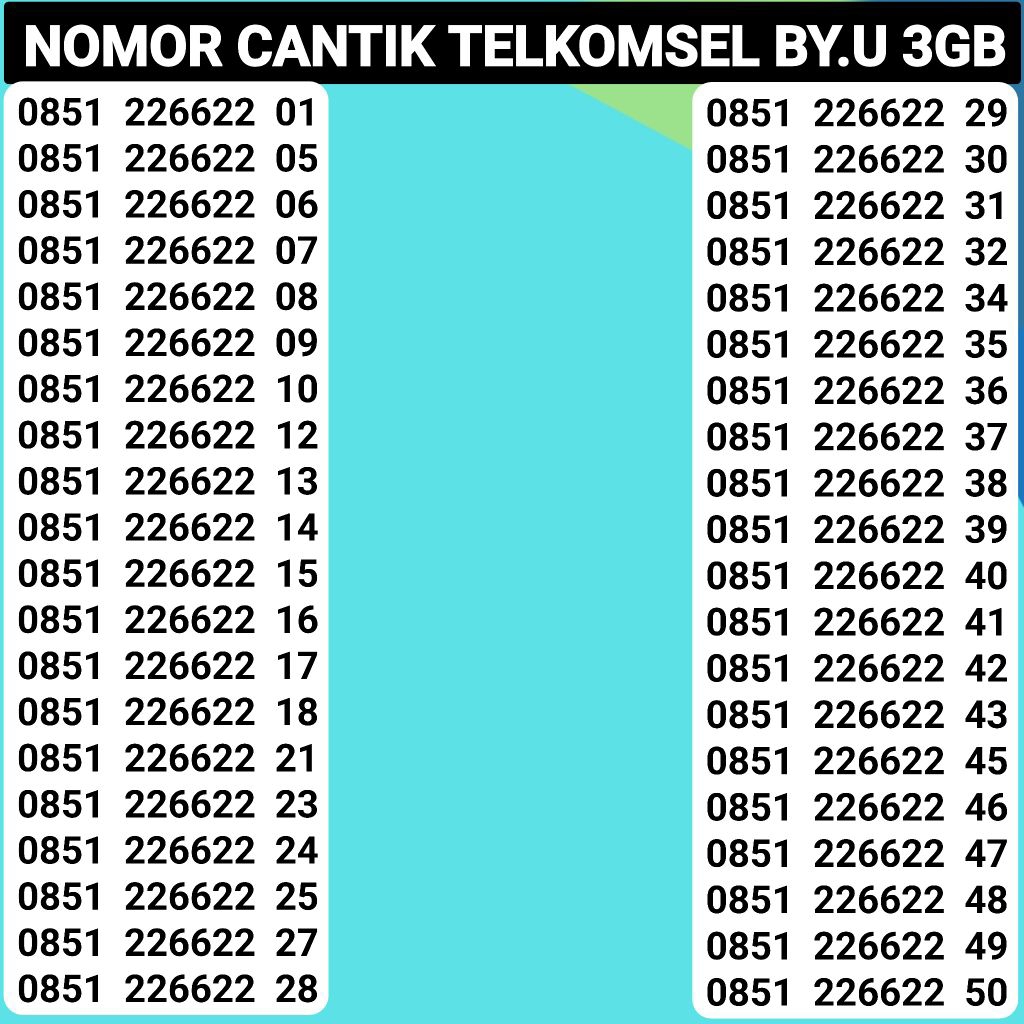 Nomor cantik Nomer Cantik By.U by.U BY.U seri kembar