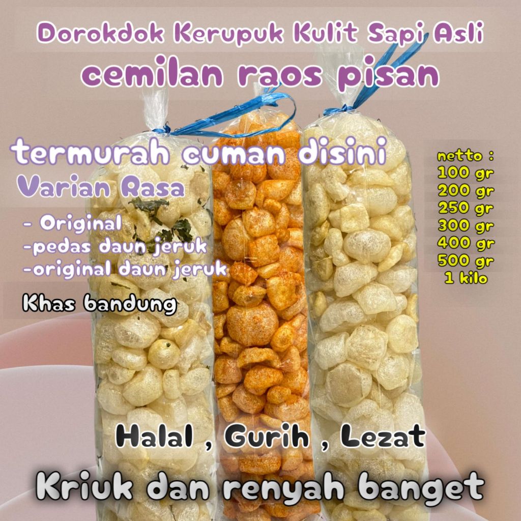 

Kerupuk Kulit Sapi Dorokdok Rambak Krupuk Asli Halal Aneka Rasa Original Gurih Renyah 500 GR
