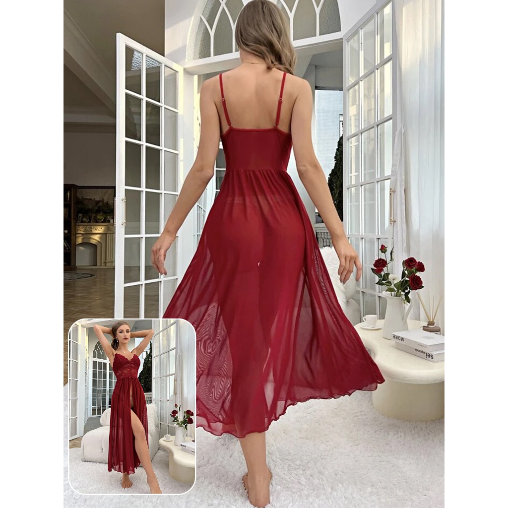 N2005 Ukuran S - XL sexy lingerie daster transparan dress panjang baju tidur seksi wanita