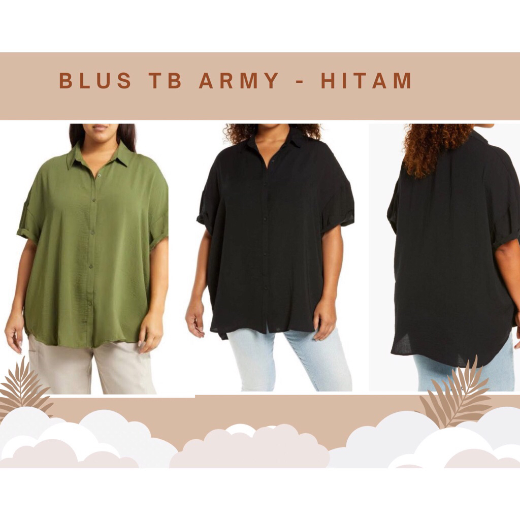 Blus big size jumbo army hitam LD 150 LD 160
