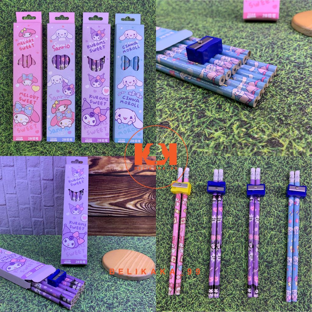 

(12 PCS) PENSIL 2B KARAKTER SANRIO ISI 12 PCS FREE PENGHAPUS DAN RAUTAN / PENSIL SEKOLAH 2B / ATK