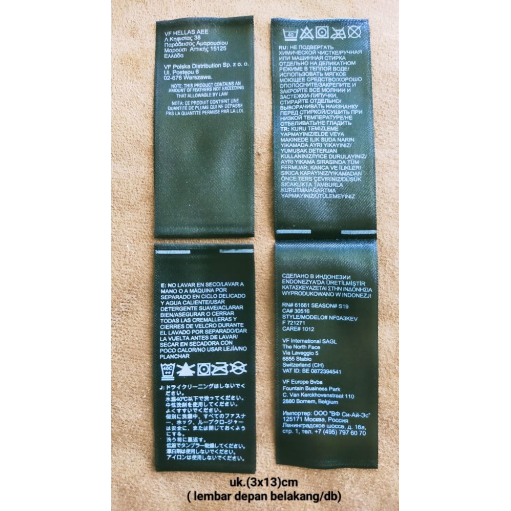 

label merek brand label (wash care misc) label tag tnf the north fa¢e