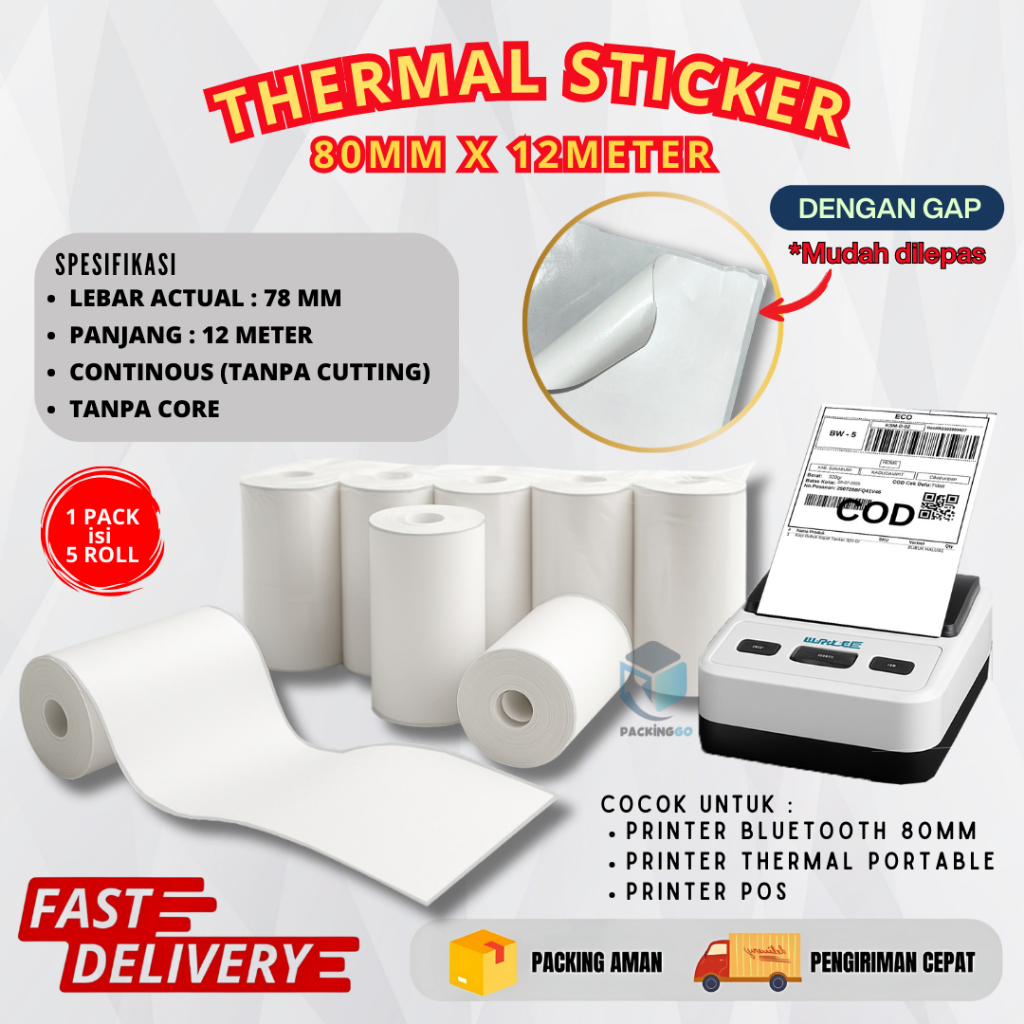 

KERTAS STIKER THERMAL 80MM X 12 METER CONTINOUS LABEL THERMAL RESI