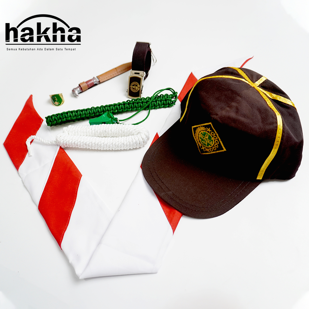 1 Set Atribut Pramuka Lengkap Siaga Laki-Laki & Perempuan – Topi, Hasduk, Peluit, Badge, Ikat Pingga