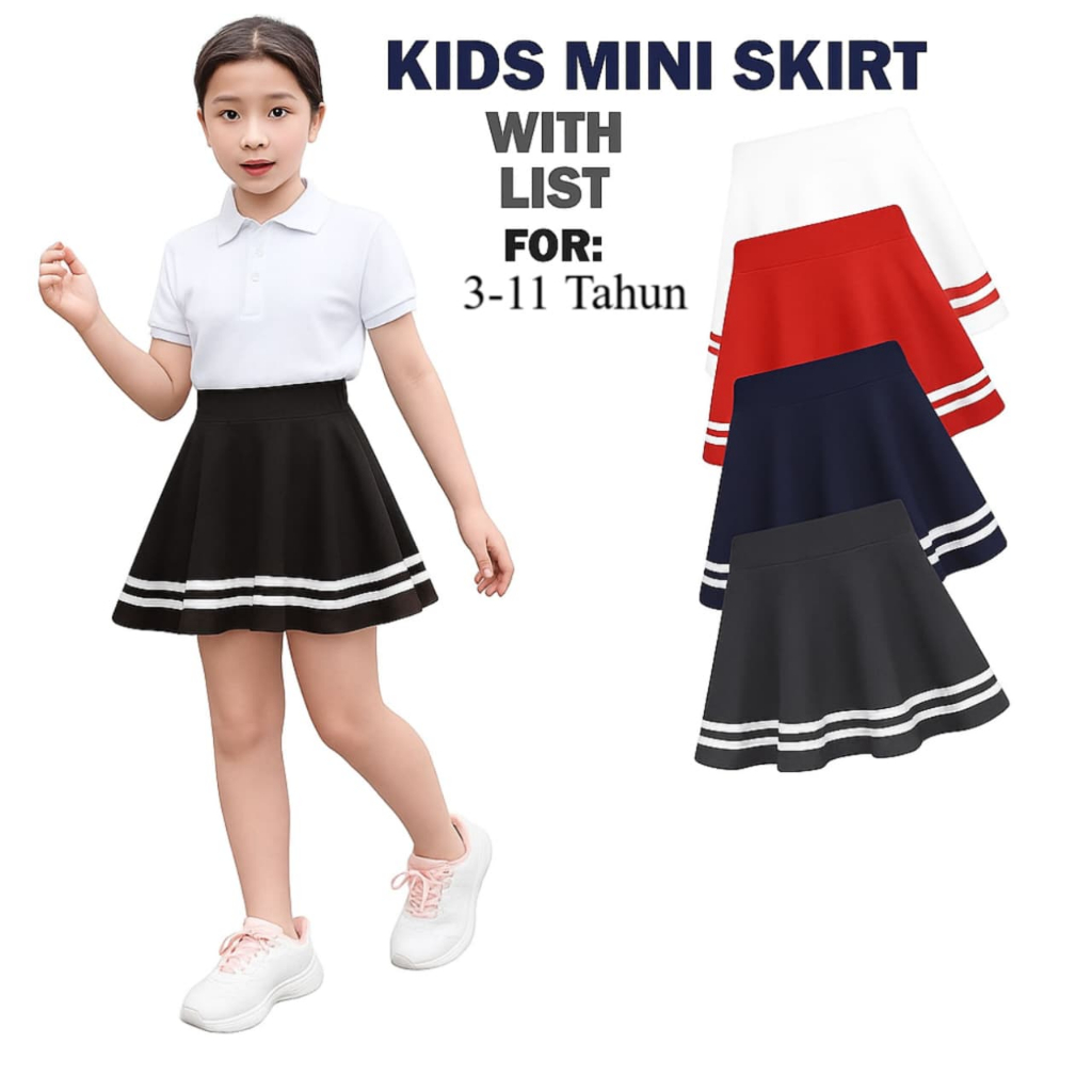 Rok Anak Perempuan Mini Skirt Coklat List Putih – Rok Casual Korea Style