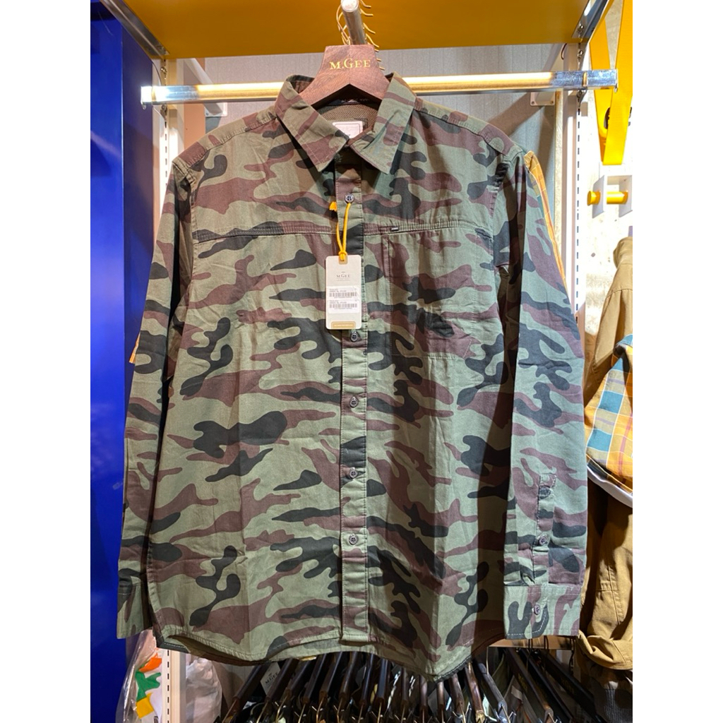 Kemeja Kasual Tactical Lengan Panjang Pria Motif Loreng Bahan Katun Original MGEE TEXAS C012 GREEN