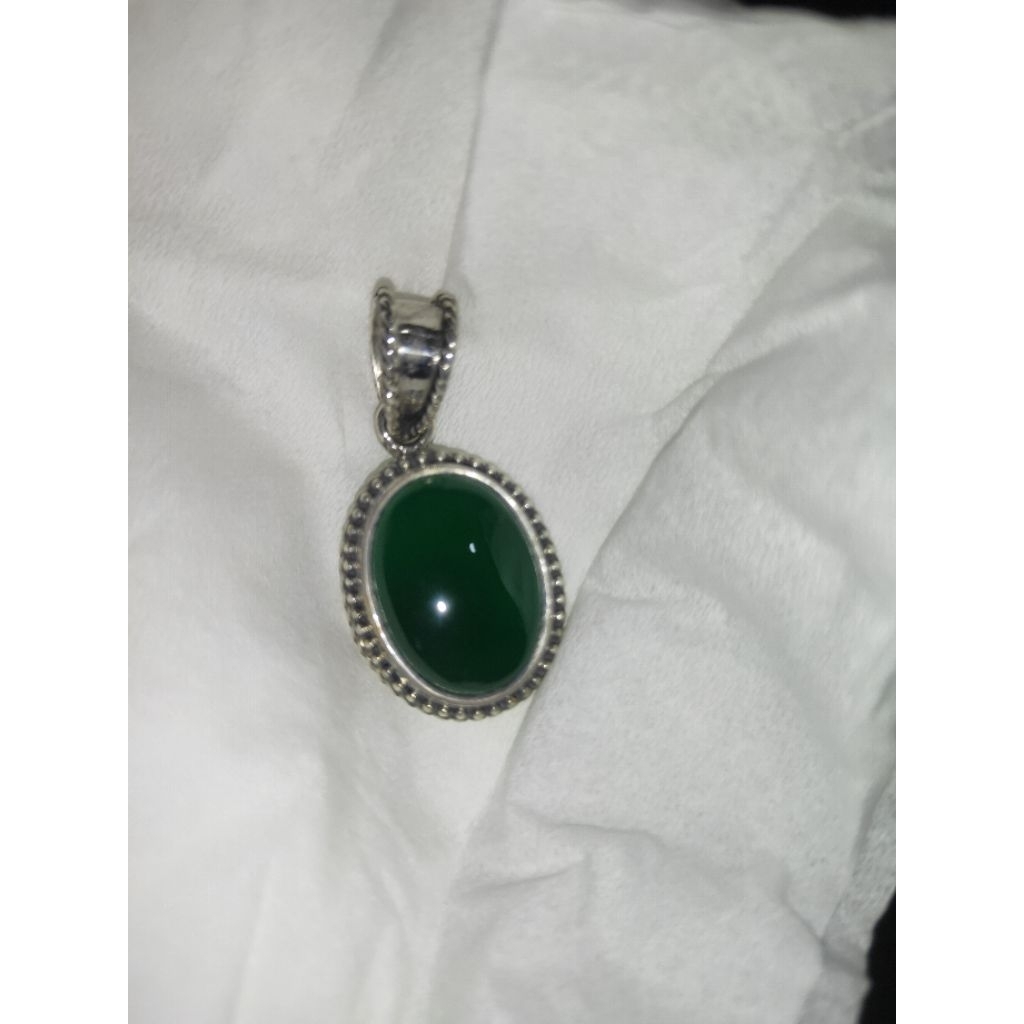 Liontin Perak Batu Yaman Hijau + Kalung