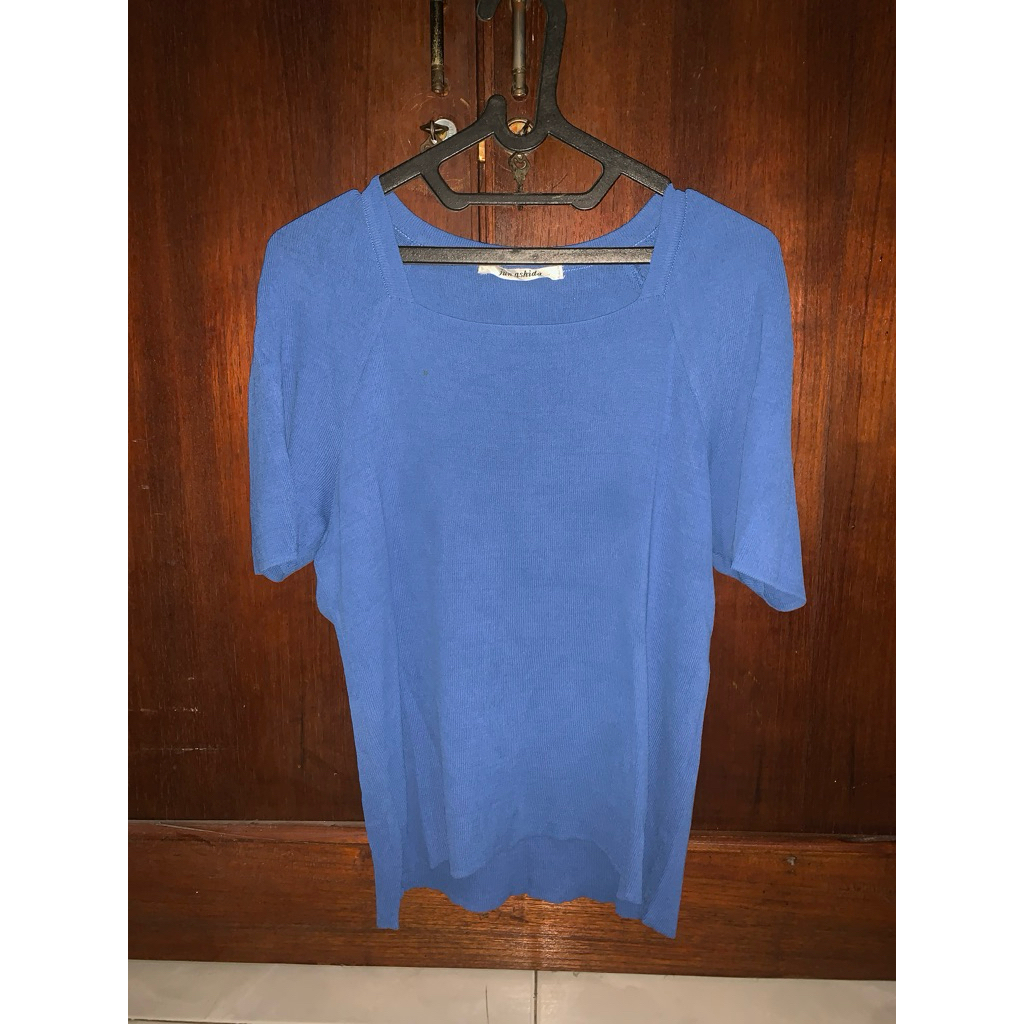 Atasan Lengan Pendek Wanita Knitwear Biru