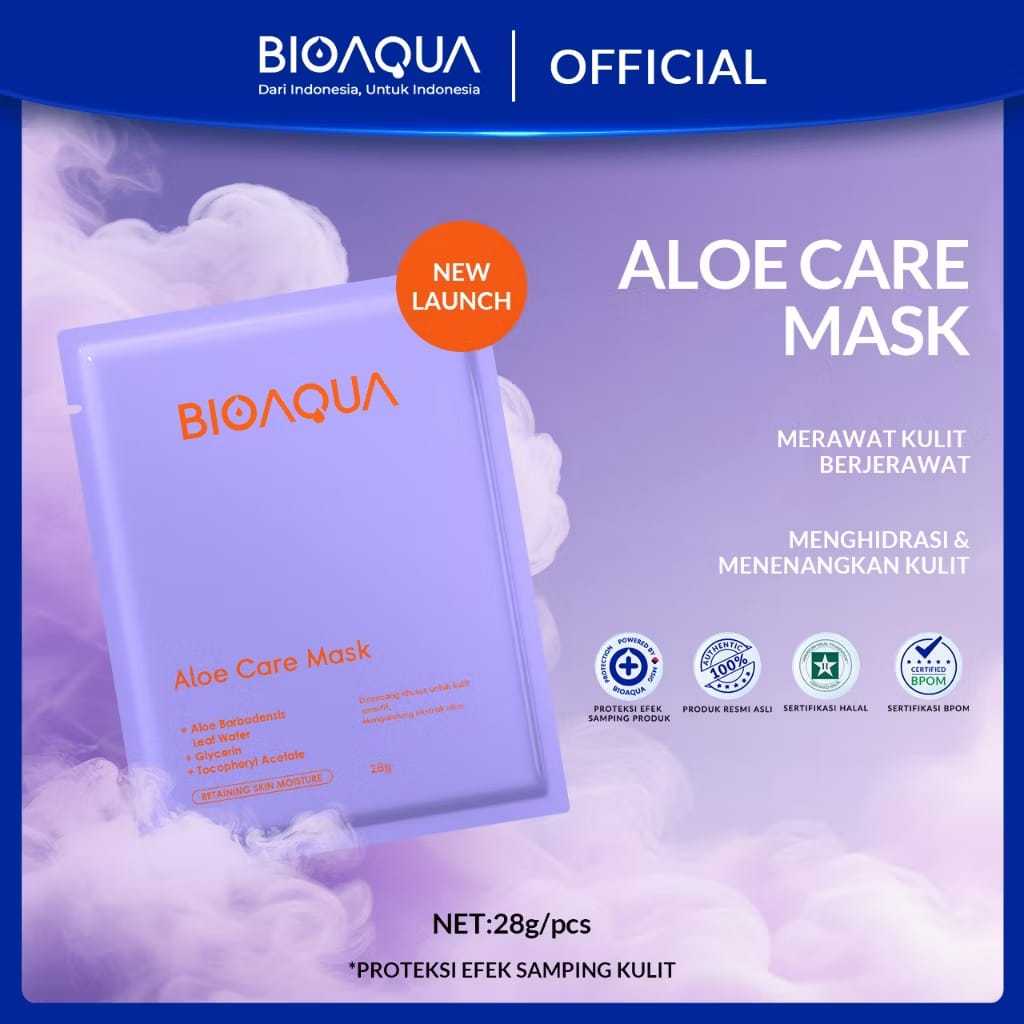 BIOAQUA Sheet Mask 28gr Chamomile Comfort Masker Wajah ramah bagi kulit sensitif/Aloecare Mask Maske