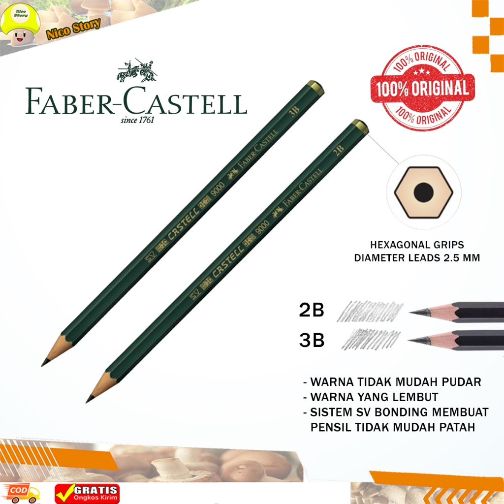 

(NCS) Pencil Faber Castell 9000 Alat Tulis Pena 2 3 B Ujian Sketsa Ecer Satuan