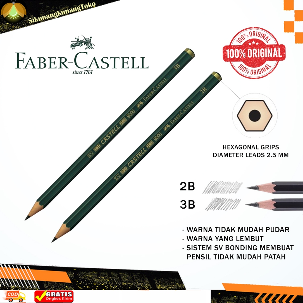

(SKN) Pensil Faber Castell 9000 - Pencil Faber Castell 9000 Alat Tulis Pena 2 3 B Ujian Sketsa Ecer Satuan