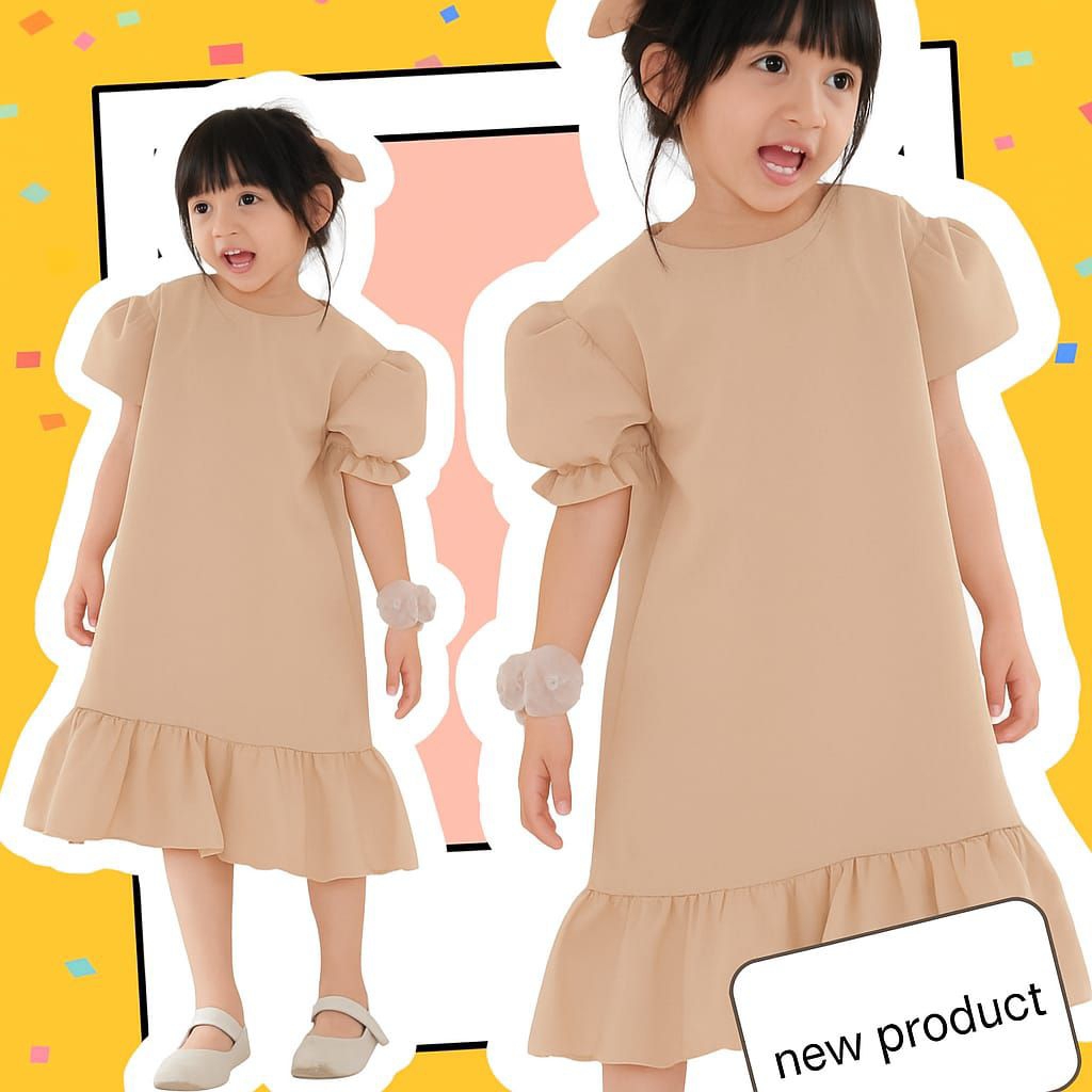 DRESS ANAK CRINKLE PREMIUM,GAUN ANAK PEREMPUAN CRINKLE PREMIUM,DRESS ANAK MURAH,DRESS ANAK RUFLLE