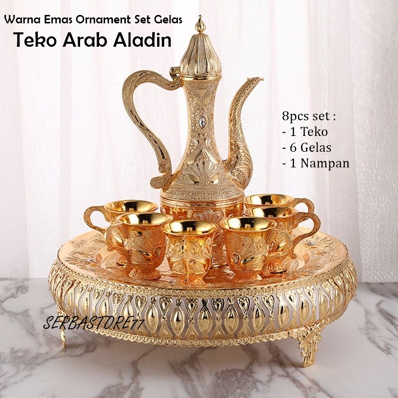 8pc Set Gelas Anggur Kendi Ornamen Emas Ornament Gold Gelas Anggur Emas Antik Set Teko Eropa Teko Ar