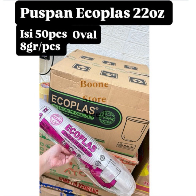Puspan Ecoplas Oval Bening uk 22oz isi 50pcs 8gr /gelas plastik oval bening/ Puspan oval bening