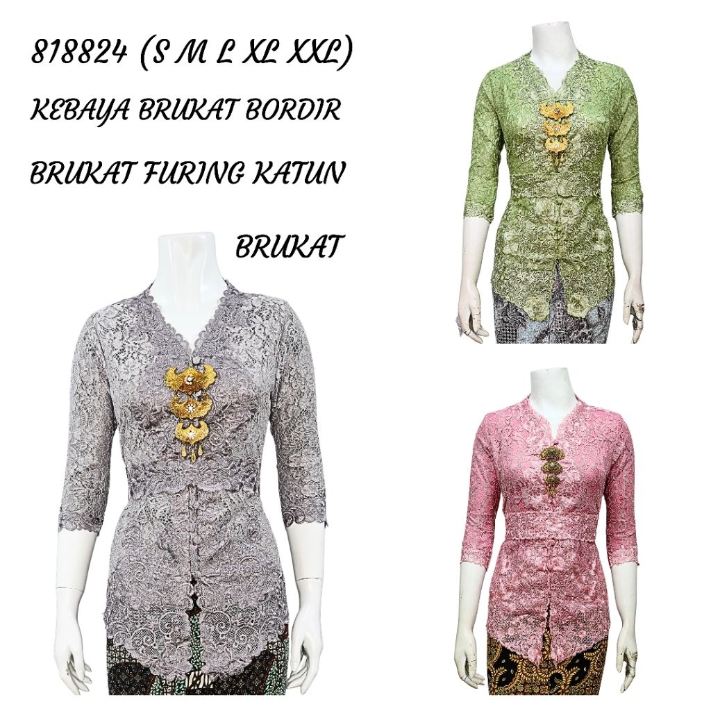 Indah ABAYA KEBAYA BRUKAT BORDIR ENCIM MODERN LENGAN 7/8 Furing Katun KEBAYA WISUDA KEBAYA KATUN KEB