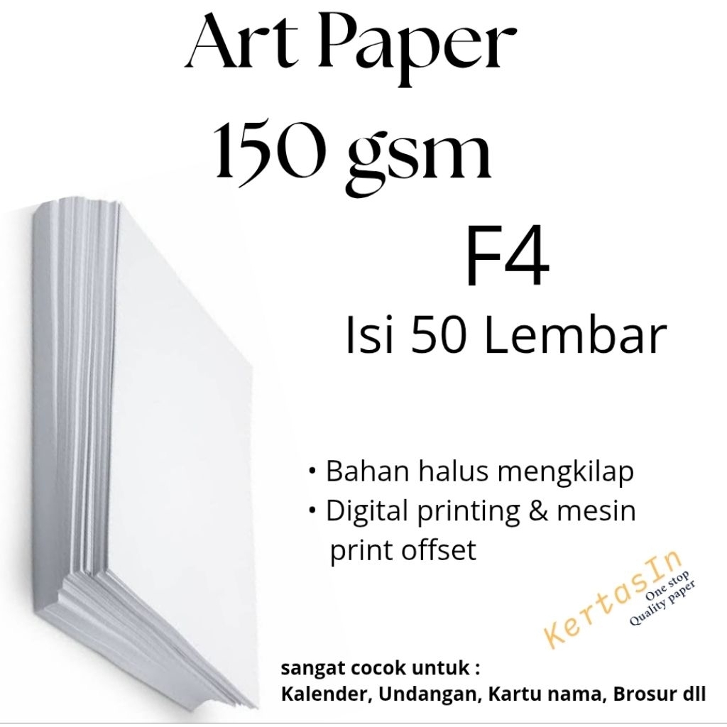 

Kertas Art Paper 150 gsm F4 Isi 50 Lembar – Halus & Putih Cocok untuk Cetak Brosur, Poster, Katalog