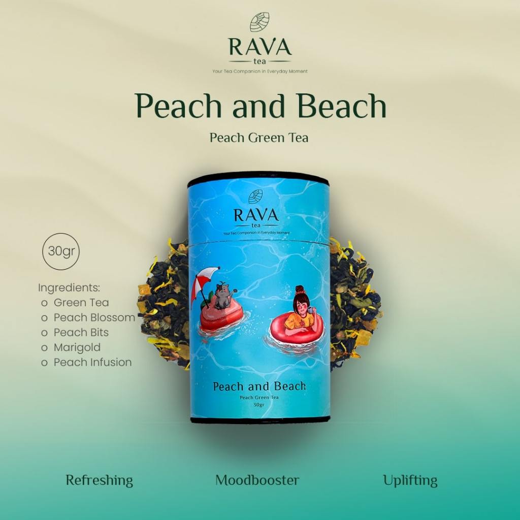 

Peach Green Tea - Rava Tea: Peach and Beach - Teh Buah Peach - Tea Blend - Teh Artisan Premium
