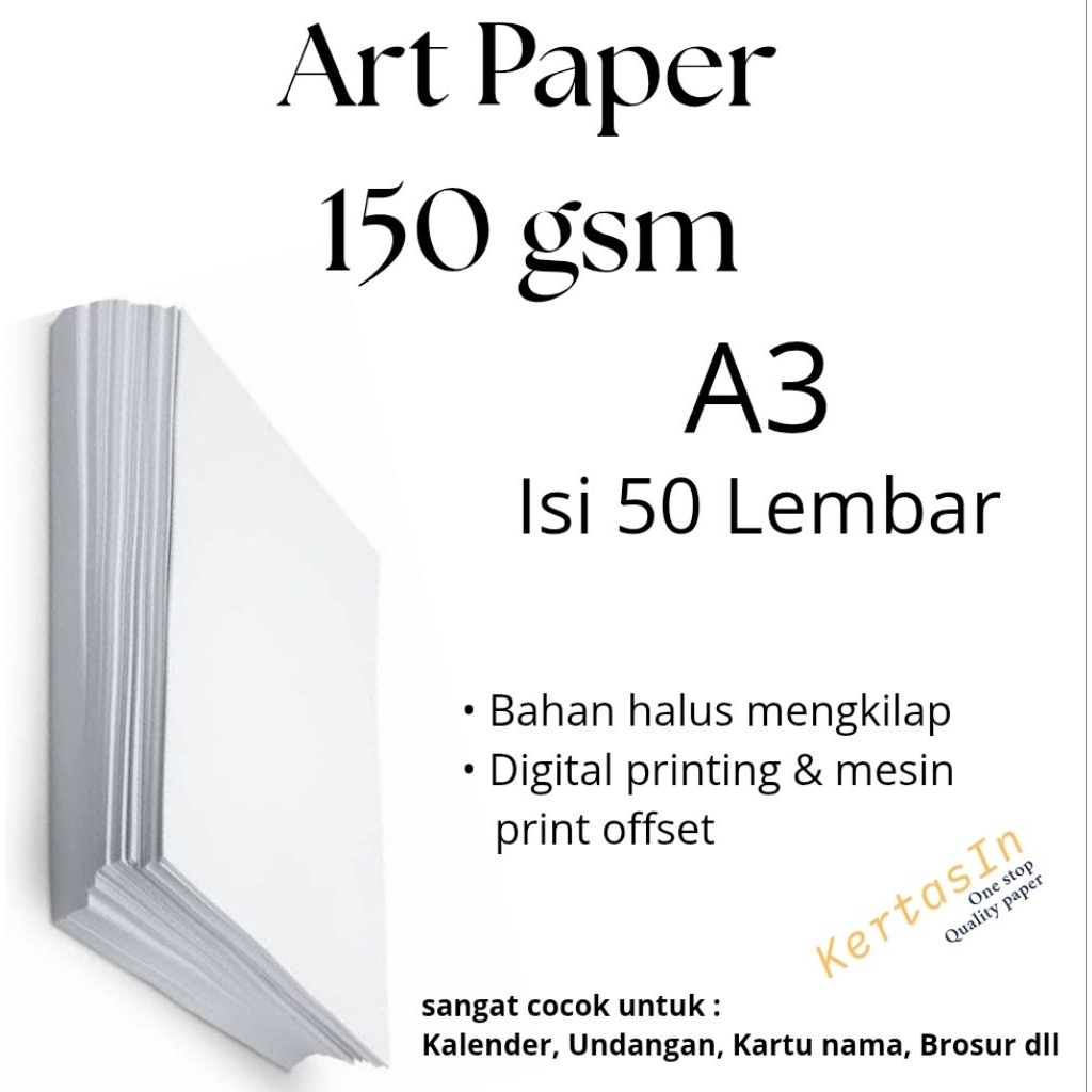 

Kertas Art Paper 150 gsm A3 Isi 50 Lembar – Halus & Putih Cocok untuk Cetak Brosur, Poster, Katalog