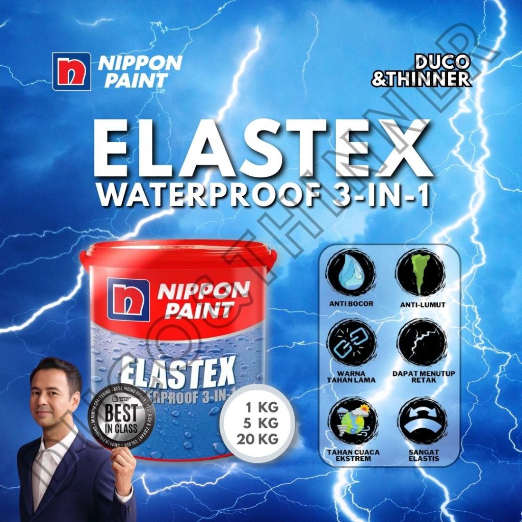 NIPPON PAINT ELASTEX CAT GENTENG TEMBOK WATERPROOF ANTI AIR 3IN1 READY MIX 5KG | SEMUA WARNA