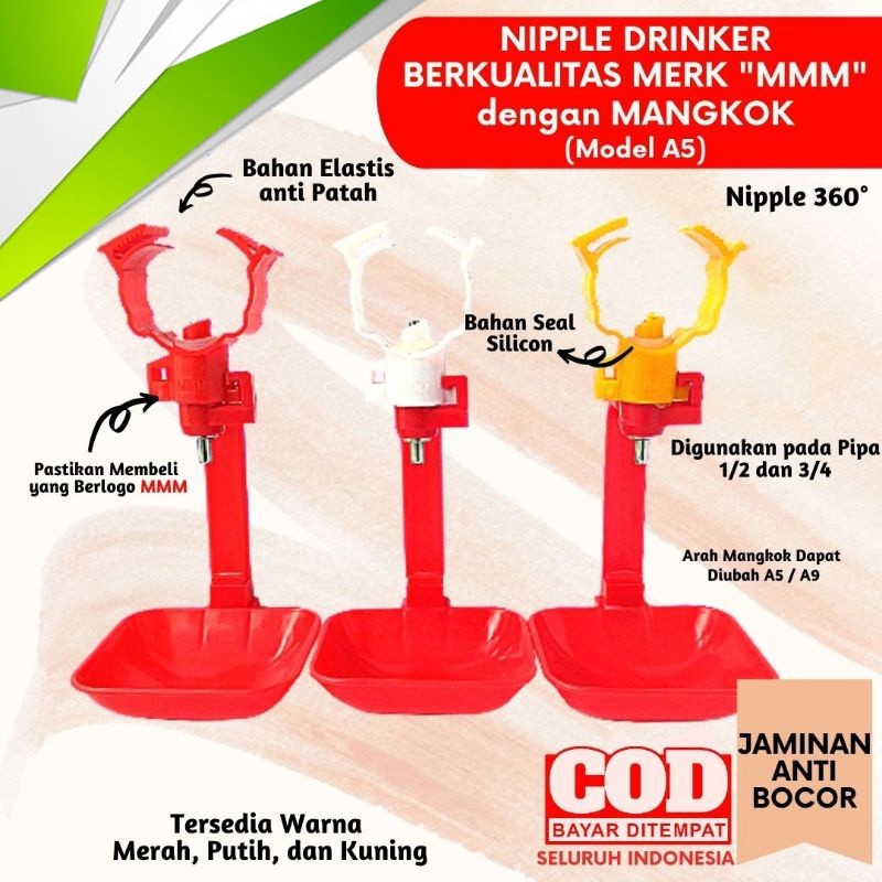 Nipel A9 Niple Nipple Nepel Drinker, Tempat minum ayam Nipel A9 mangkok , Nipel A5 mangkok