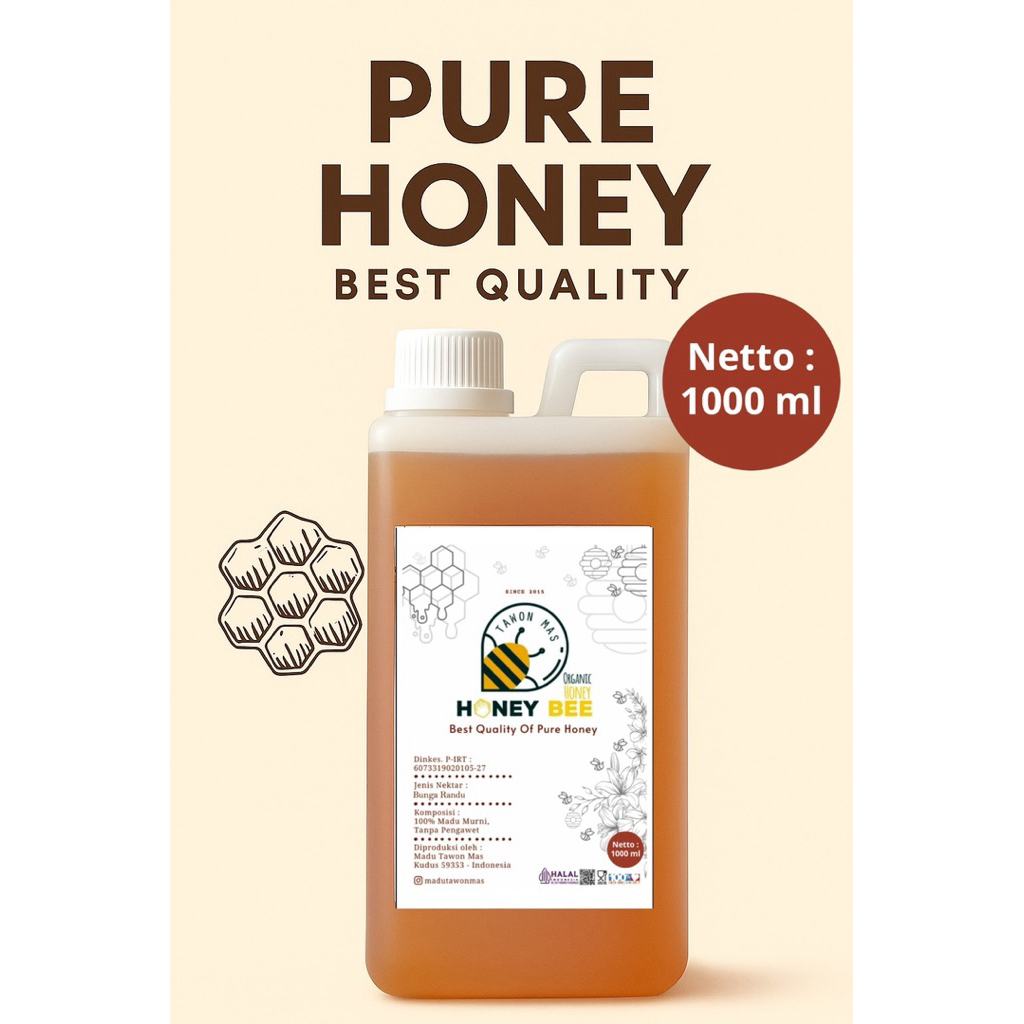 

Madu Tawon Mas Asli Nektar Randu 1liter/1.5 kg Grade A 100% Alami Pure Natural Raw Honey