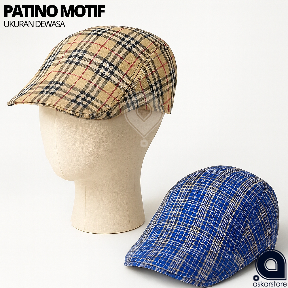 TOPI PATINO MOTIF KOTAK DEWASA | Topi Kodok Flatcap Pria Vintage Stylish Motif Premium