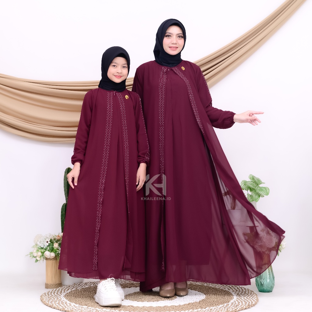 Gamis Couple Ibu Anak Perempuan Mewah Naureen Dress Ceruty Swarovsky baju kondangan wanita kekinian