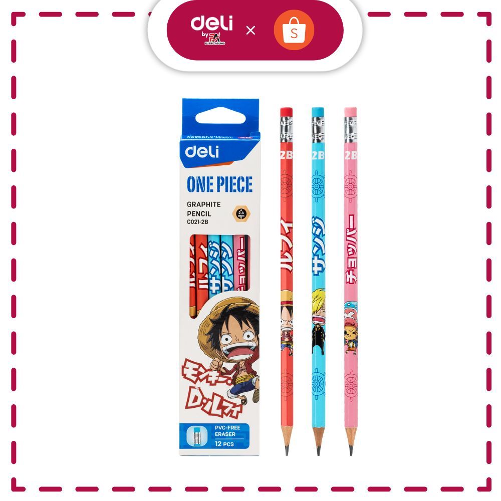 

Deli One Piece Pensil Kayu Grafit 2B Lucu Kartun One Piece Free Penghapus 12 Pcs / Box EC021-2B