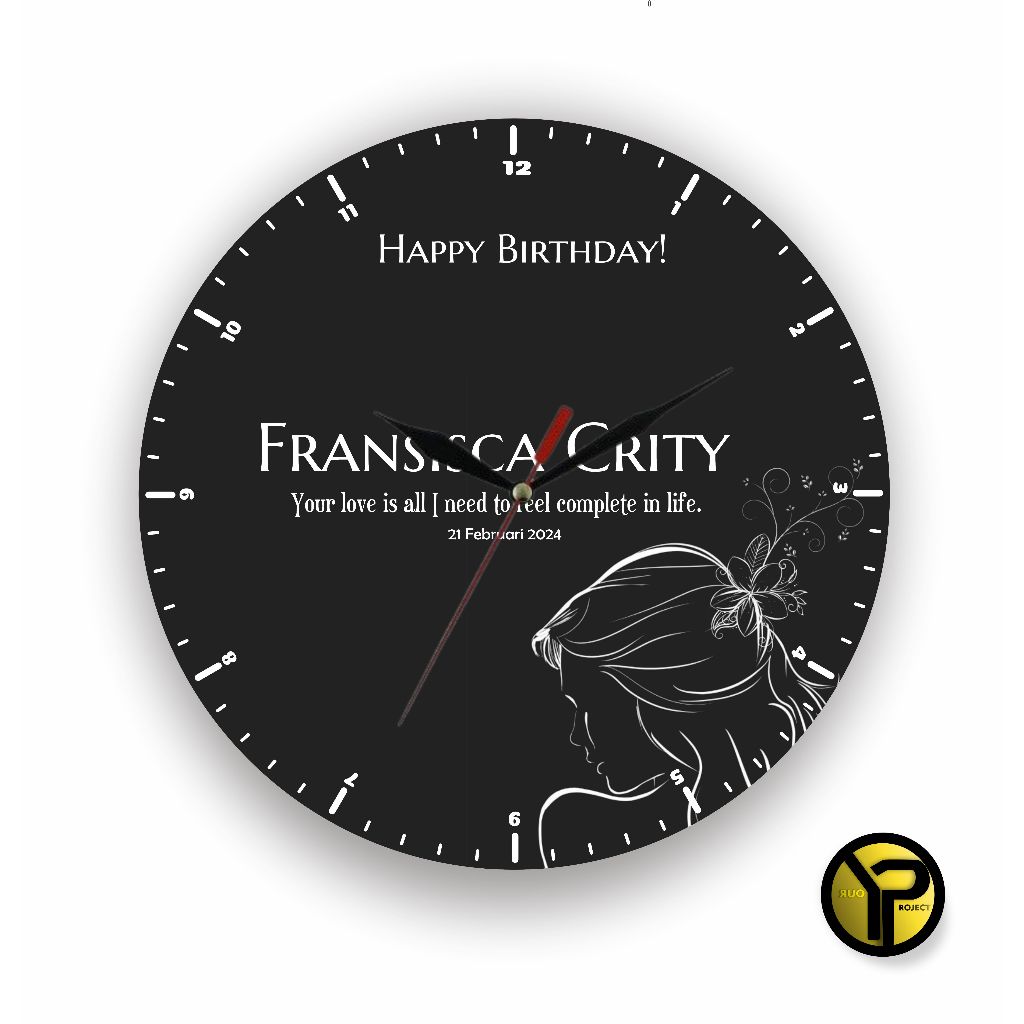 Jam Dinding Kayu Custom Nama HBD (Frame Nama)