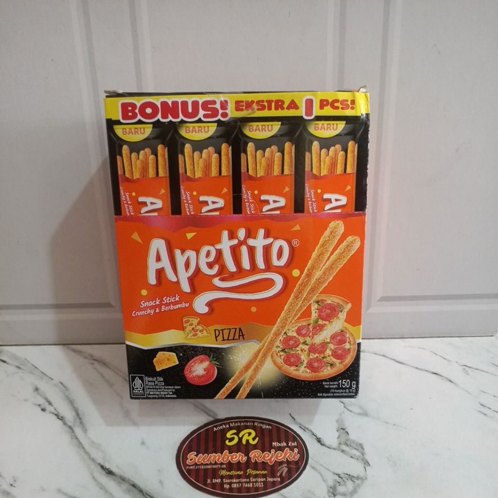 

APETITO SNACK STICK CRUNCHY & BERBUMBU RASA PIZZA ISI 10 BUNGKUS