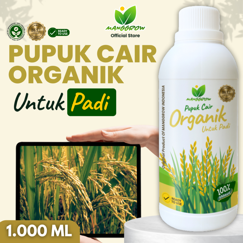 MANGGROW - Pupuk Organik Cair Padi 1000ml | Pupuk Organik Cair Penyubur Padi & Mendukung Panen Melim