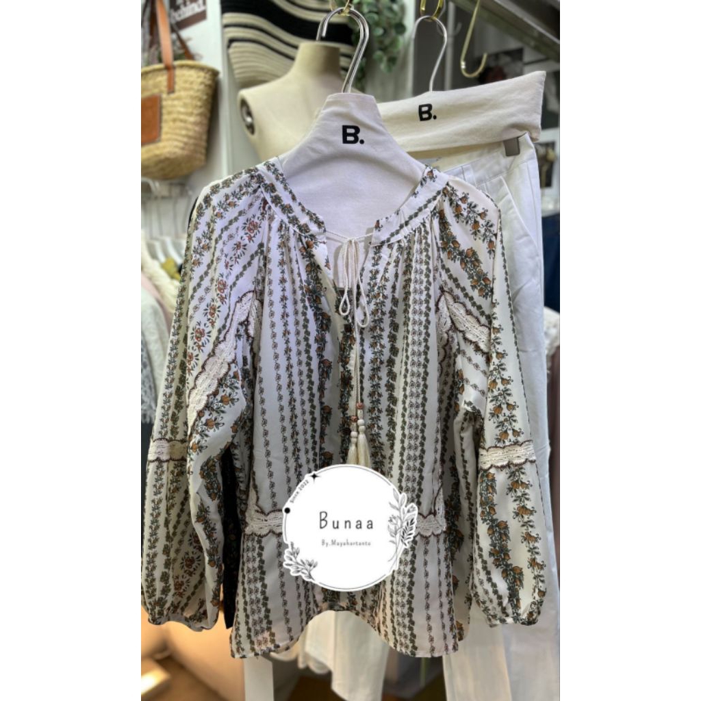 Bunaa Blouse Kemeja Wanita Bohemian Vintage Premium PapaBear Bangkok